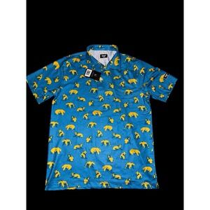 Waggle NWT Mens Blue Yellow Bears‎ Performance Short Sleeve Polo Golf Size L